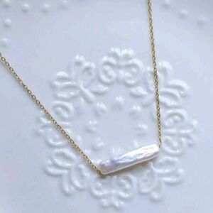 🤍💛NEW🤍💛 PRETTY!! S925 SIL Freshwater Chopstick Horizontal Bar Pearl Necklace